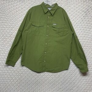 Columbia Shirt Mens L Olive Green Roll Sleeve Camp Vented Omni-Shade Button Down